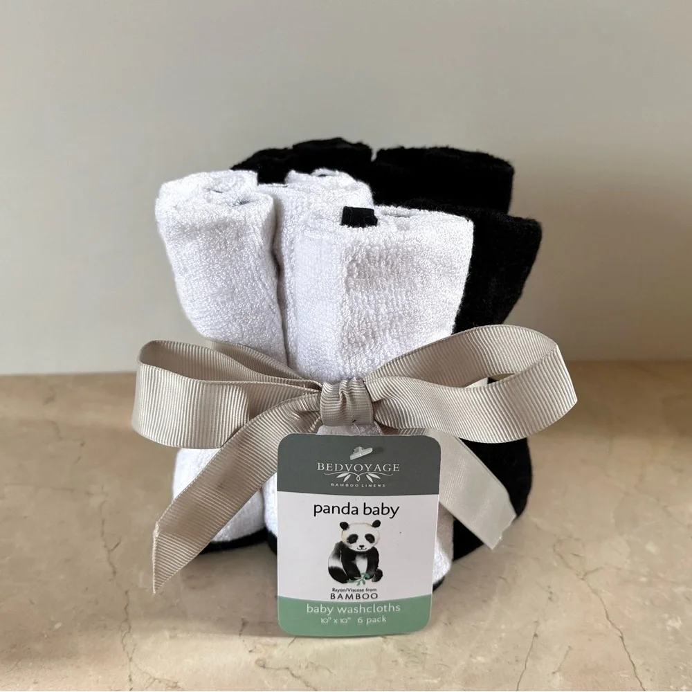 (Set of 6) BedVoyage Panda Baby Bamboo & Cotton Baby Washcloths / Facial Cloths